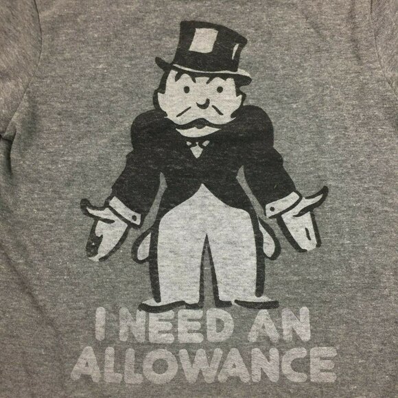 Junk Food Youth I Need An Allowance Monopoly Game Night Gray T-Shirt Size Medium - Picture 3 of 7